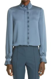 Lafayette 148 New York Gemma Pleated Trim Blouse in Smoked Slate at Nordstrom